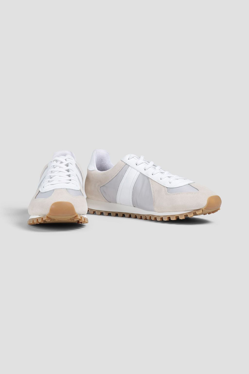 SANDRO Leather, suede and shell sneakers