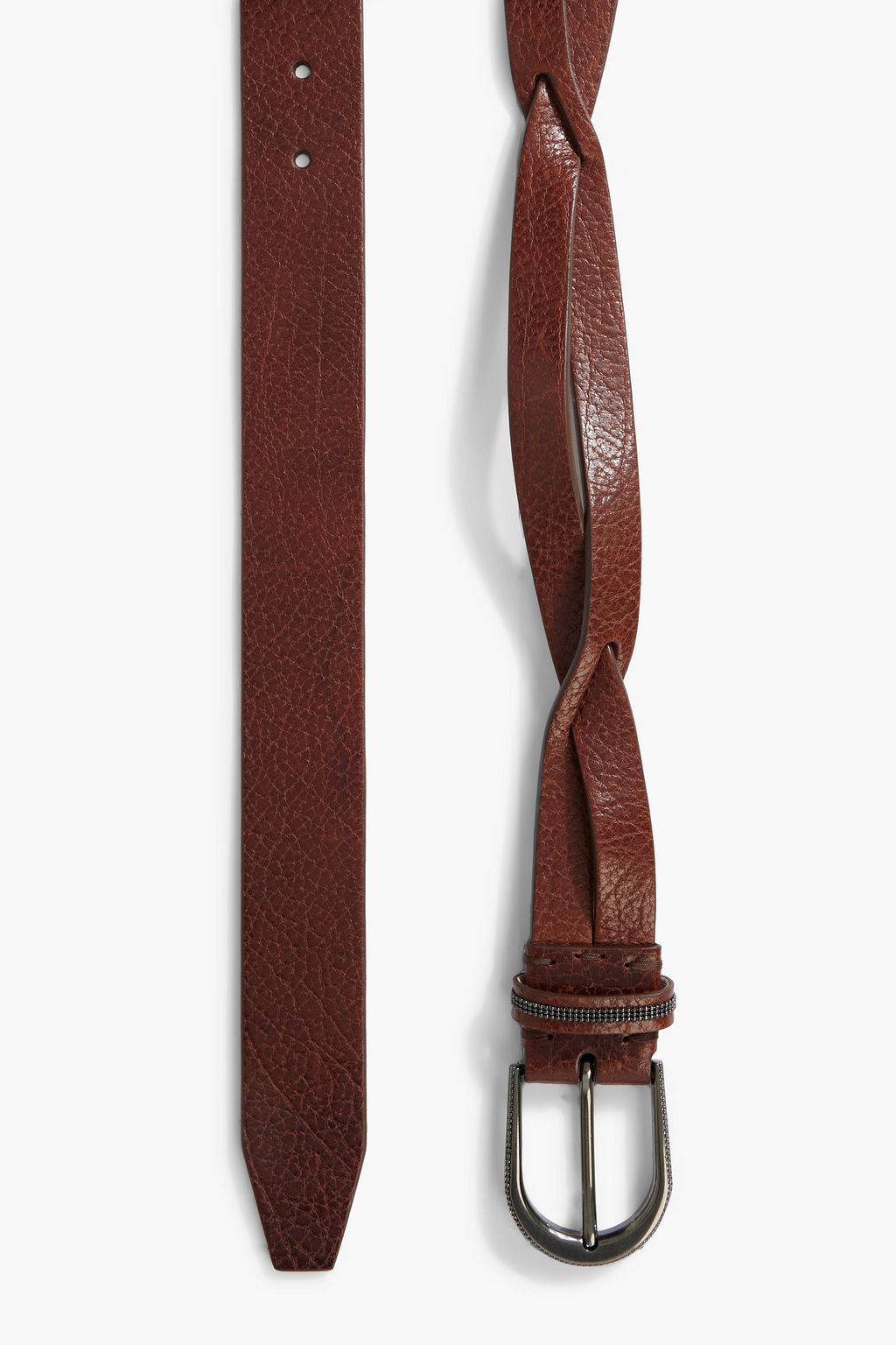 BRUNELLO CUCINELLI Bead-embellished pebbled-leather belt