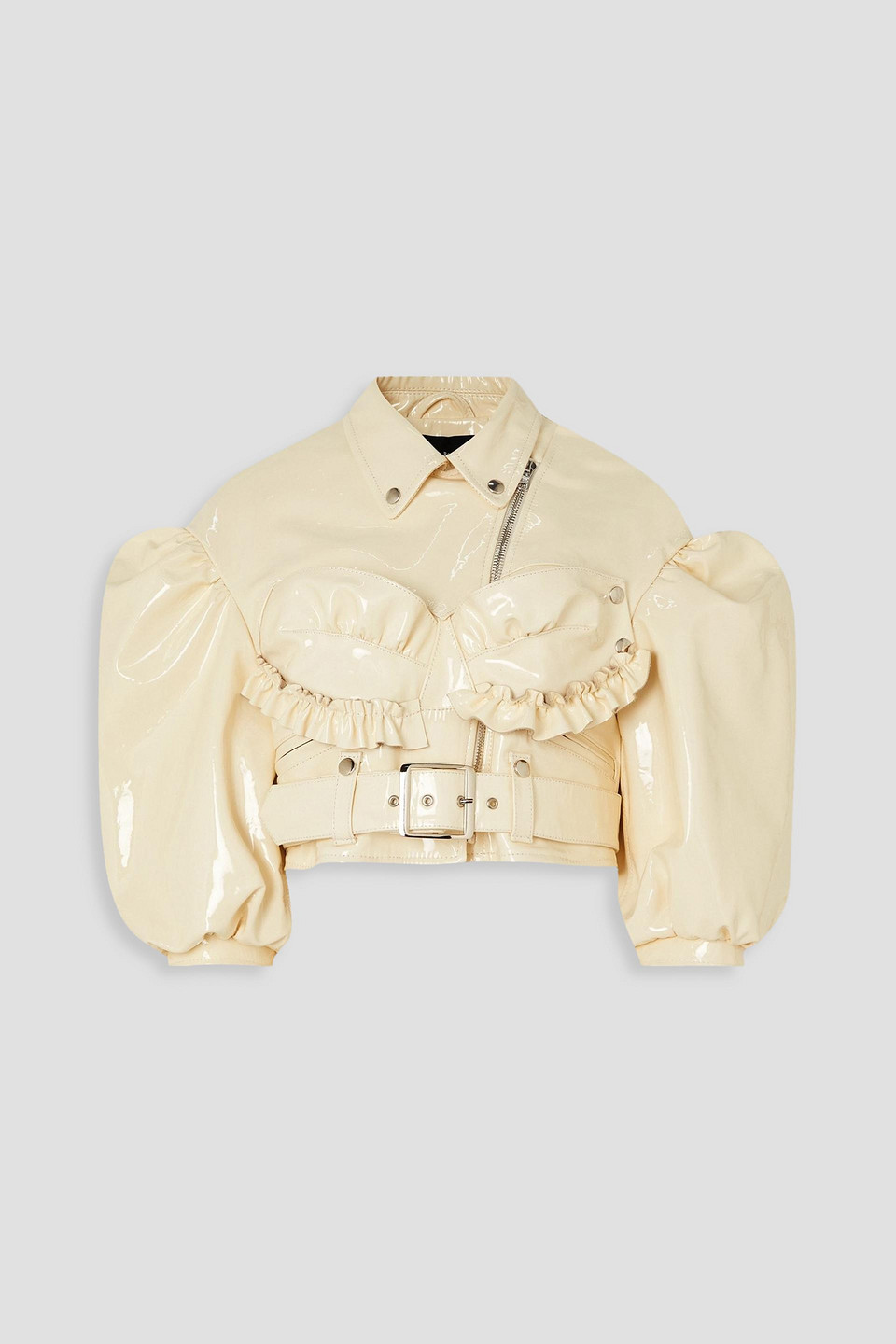 SIMONE ROCHA RUFFLED PATENT-LEATHER BIKER JACKET