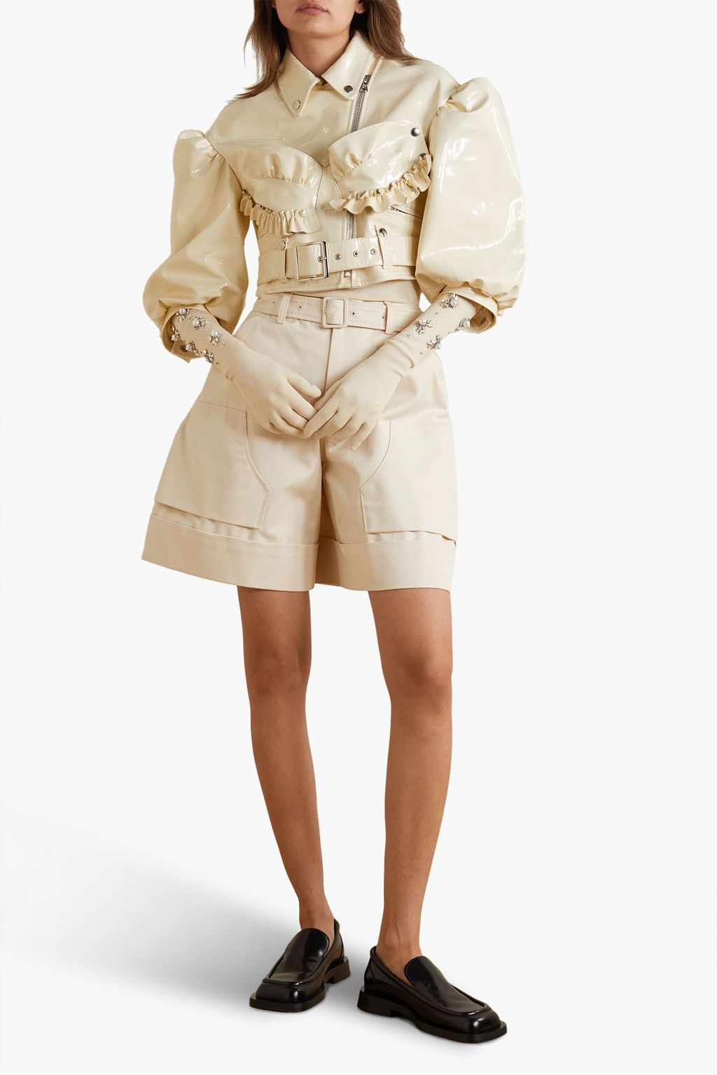 SIMONE ROCHA Ruffled patent-leather biker jacket