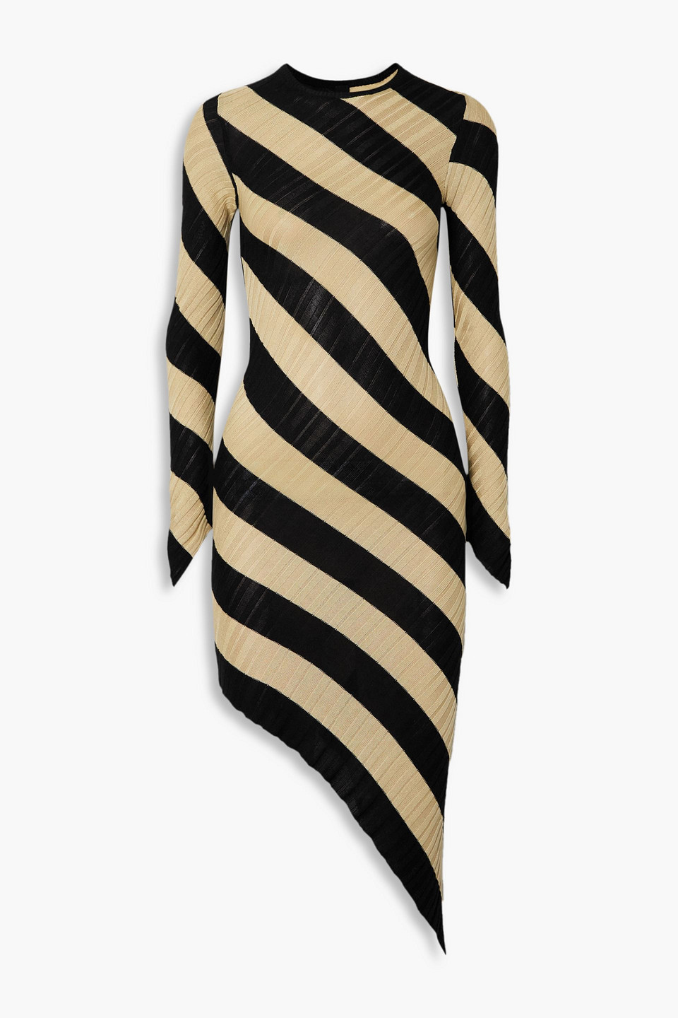 Petar Petrov Adon Asymmetric Striped Ribbed Silk Dress In Sand