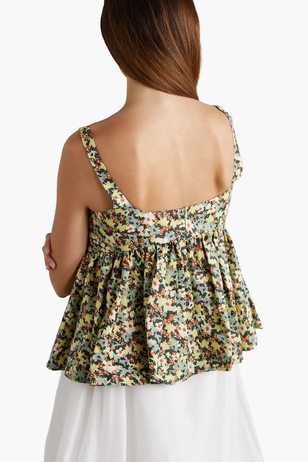 Floral-print gathered cotton peplum top – On Sale Now with