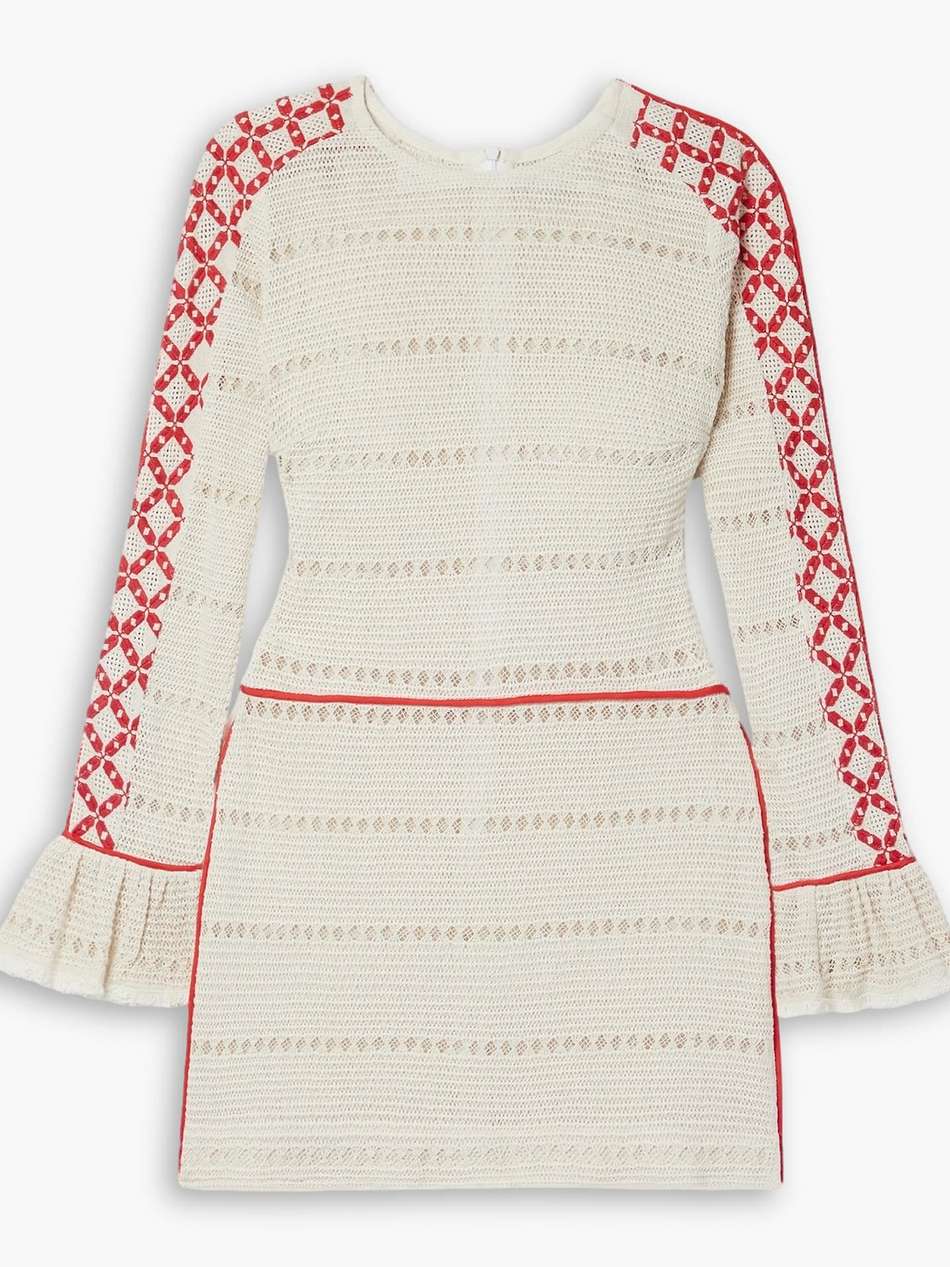 frayed embroidered crocheted cotton mini dress