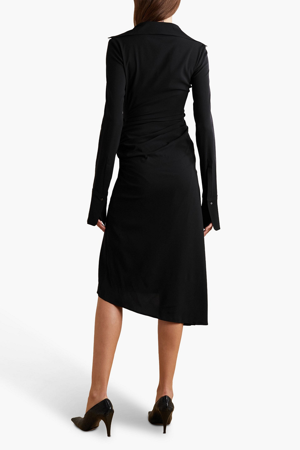 Shop Petar Petrov Afram Asymmetric Gathered Stretch-silk Dress In Black