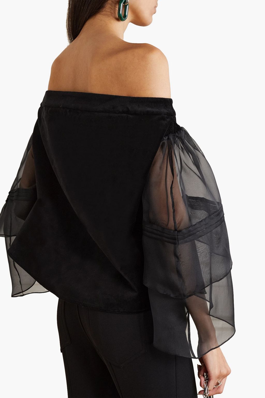 ROSIE ASSOULIN Off-the-shoulder cotton-velvet and silk-chiffon top