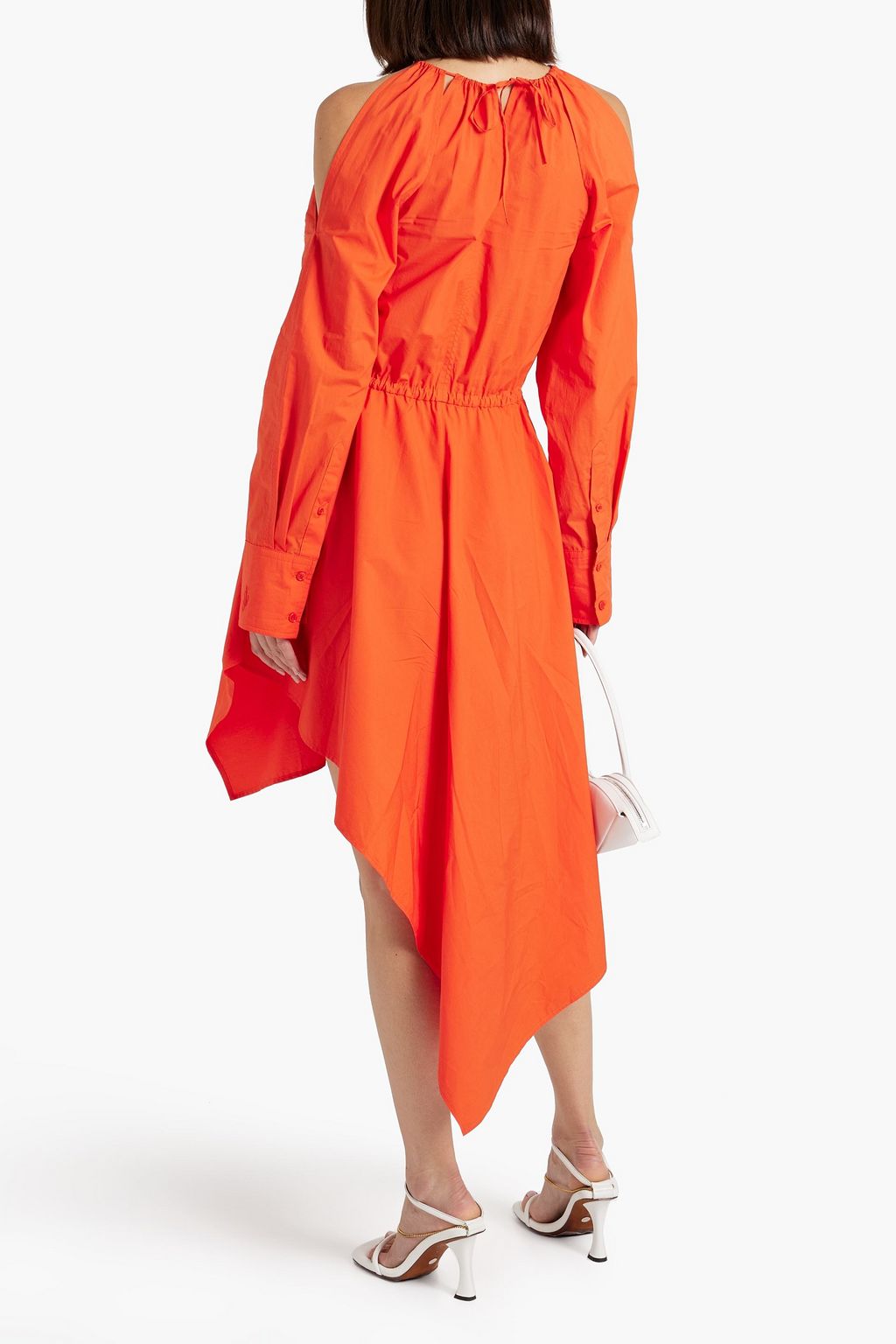 JW ANDERSON 비대칭 컷아웃 디테일 코튼 미디 드레스