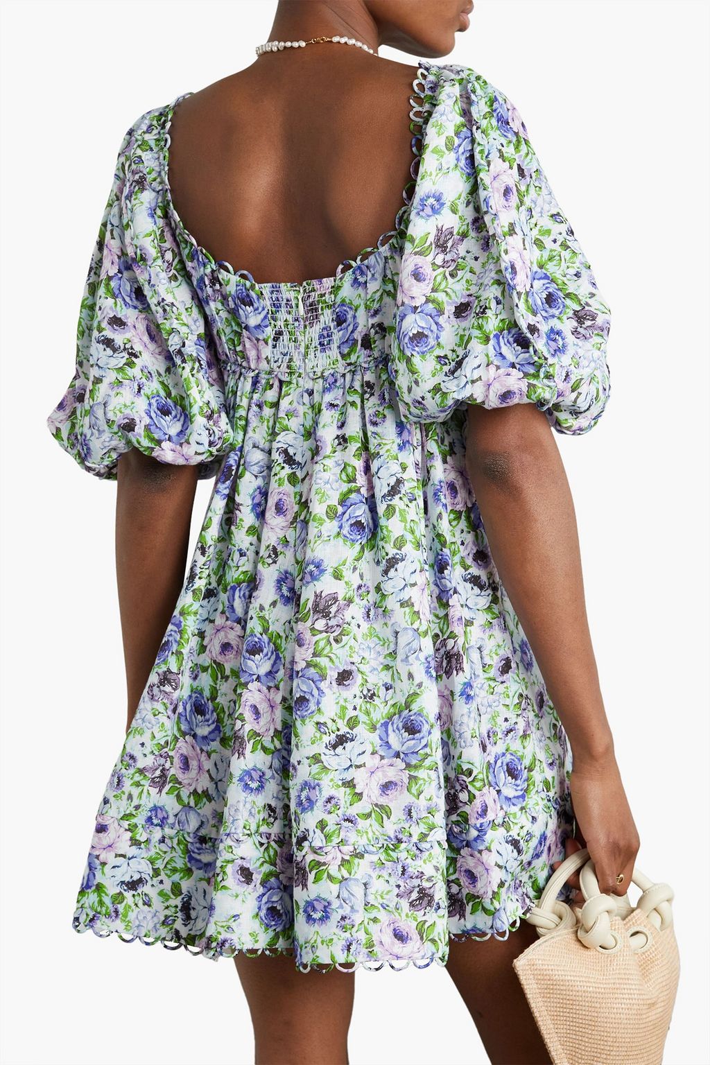 ZIMMERMANN Scalloped pleated floral-print linen mini dress