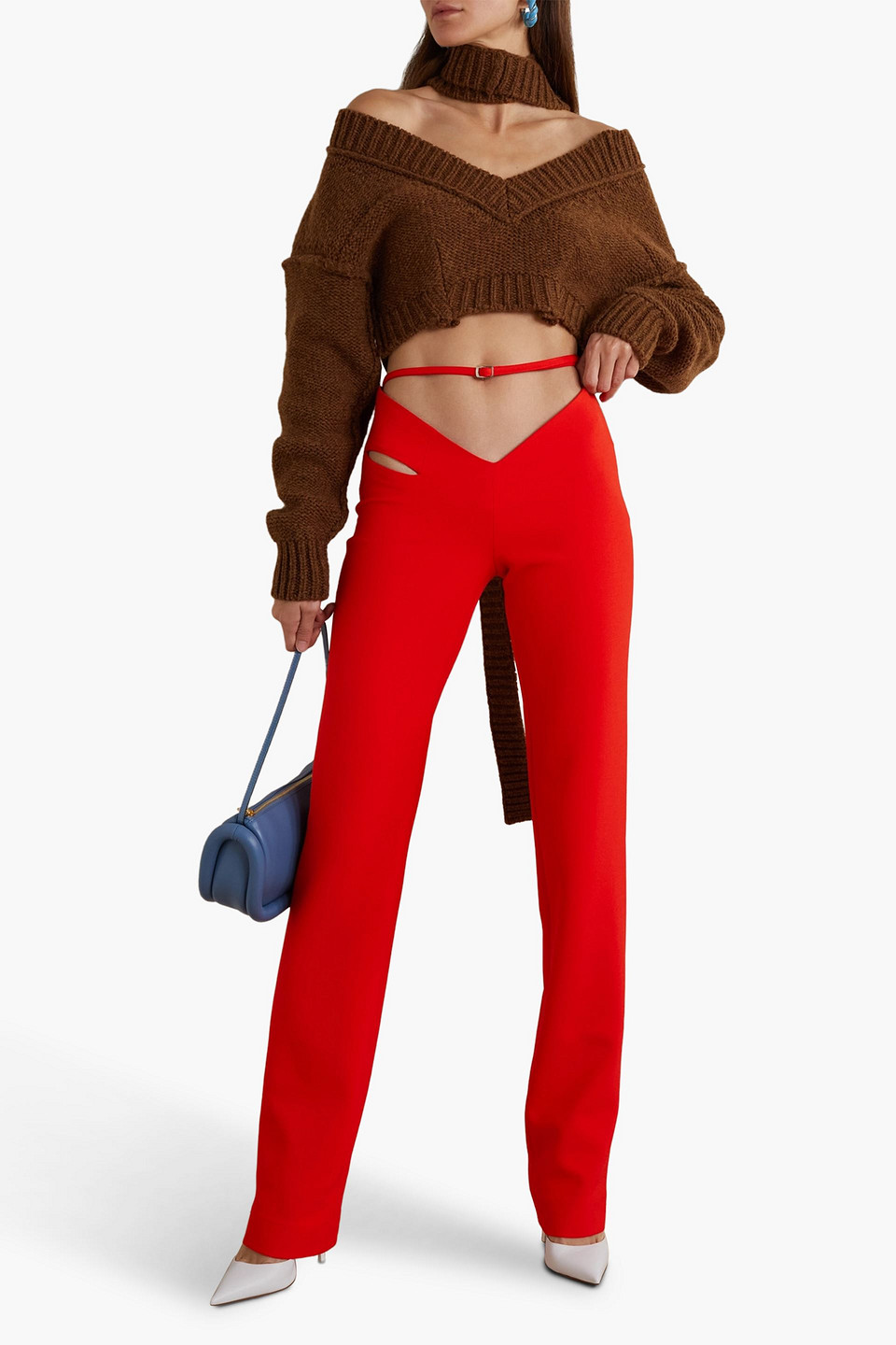 Shop Supriya Lele Cutout Woven Straight-leg Pants In Tomato Red