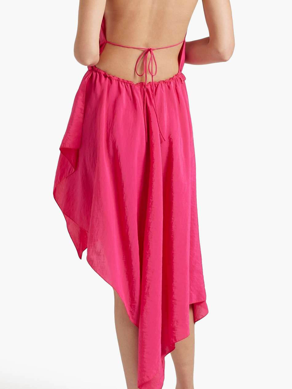 open-back asymmetric taffeta halterneck midi dress