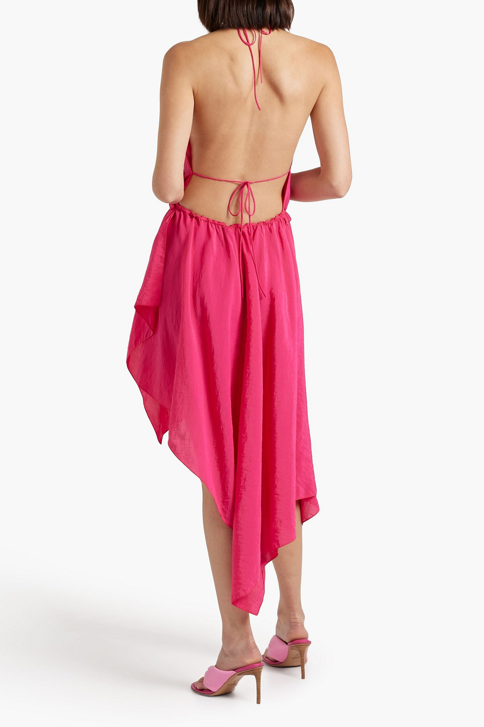 Shop Jw Anderson Open-back Asymmetric Taffeta Halterneck Midi Dress In Fuchsia