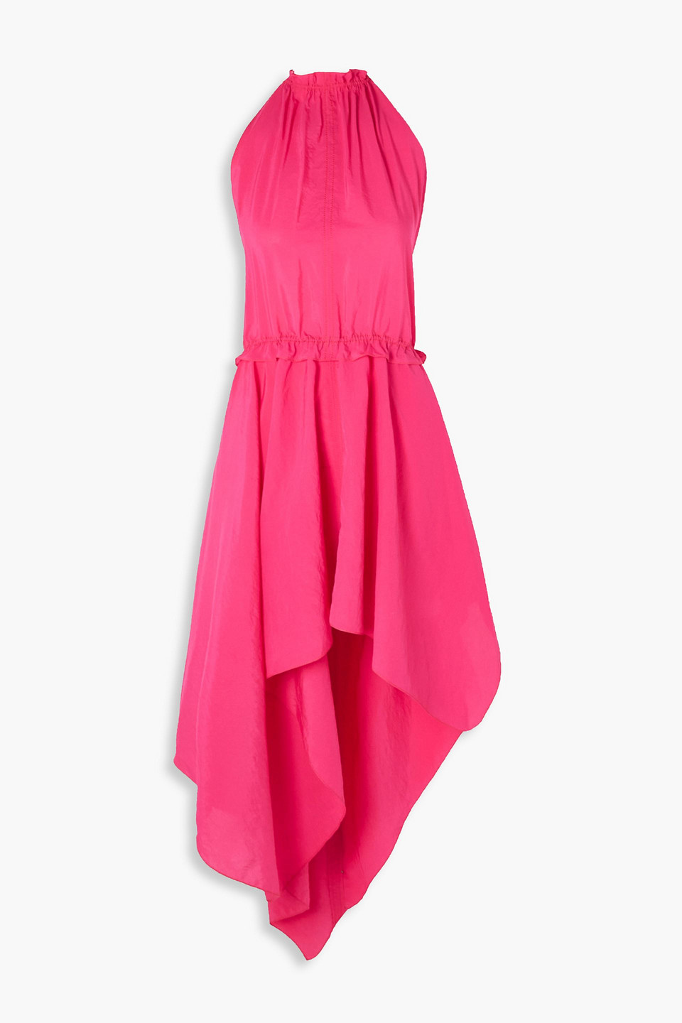 Shop Jw Anderson Open-back Asymmetric Taffeta Halterneck Midi Dress In Fuchsia