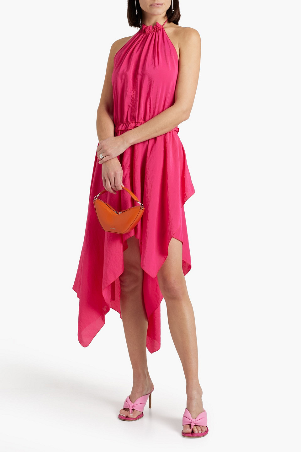 Shop Jw Anderson Open-back Asymmetric Taffeta Halterneck Midi Dress In Fuchsia