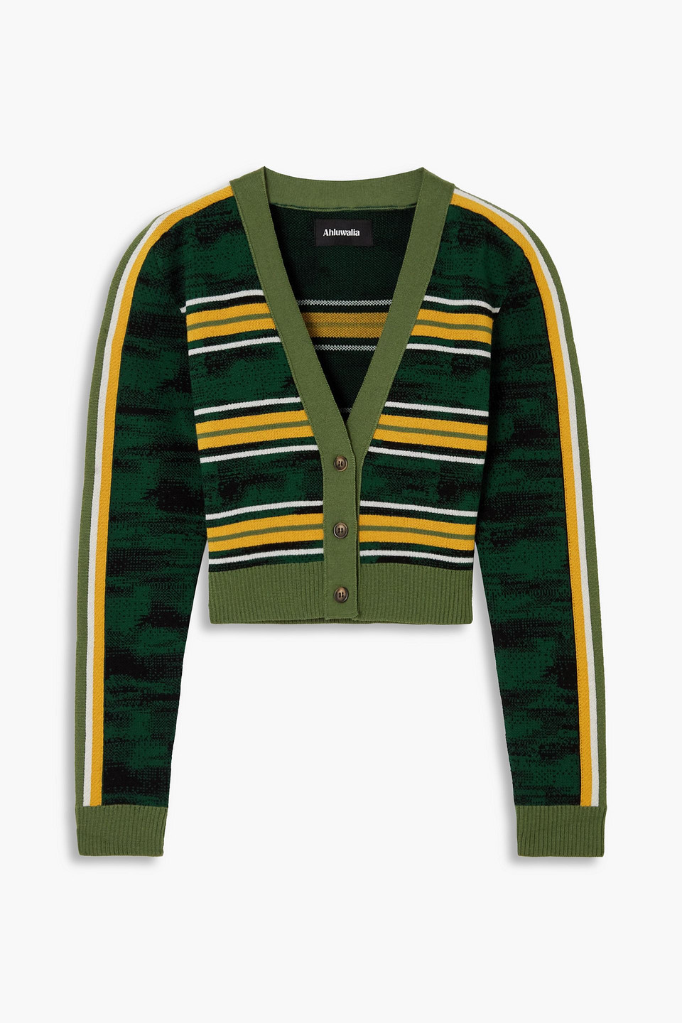 Shop Ahluwalia Augusta Cropped Striped Merino Wool Cardigan In Leaf Green