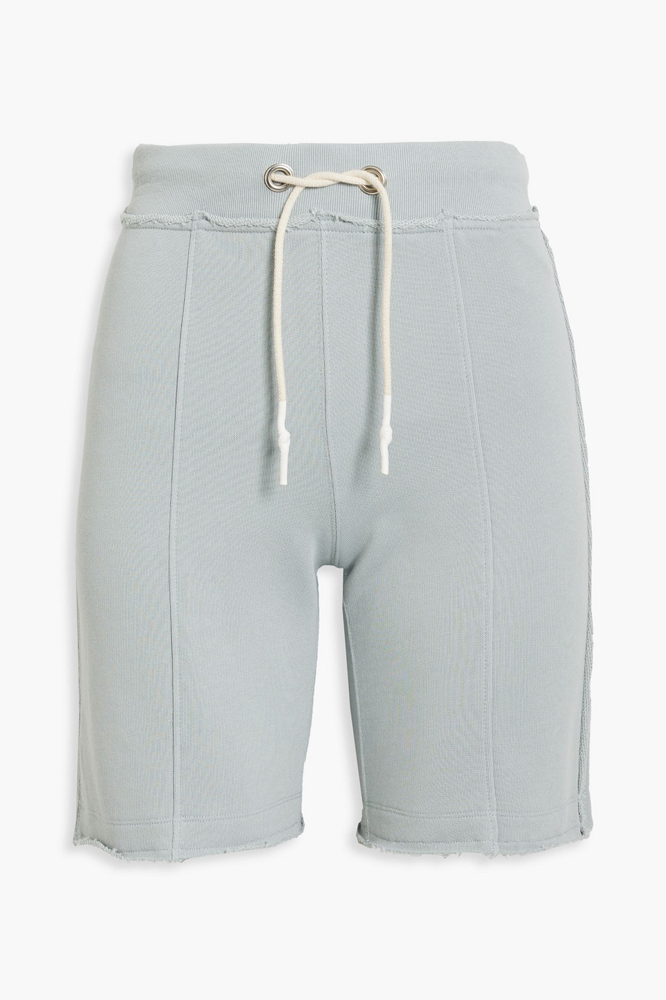 Helmut Lang Frayed Printed French Cotton-terry Shorts In Sky Blue