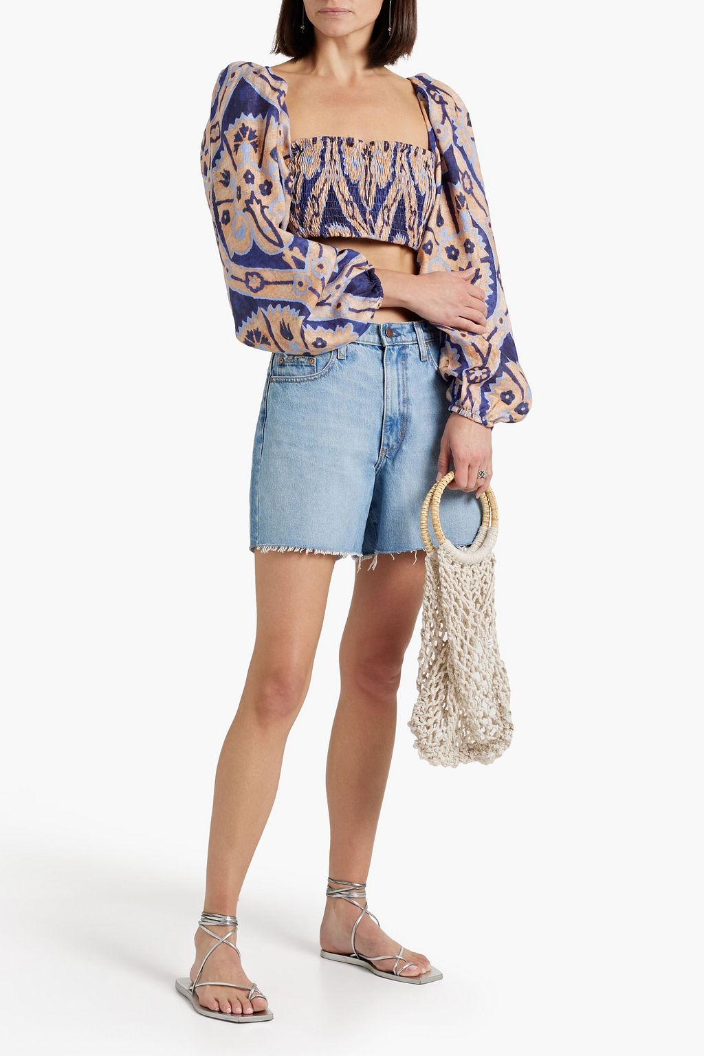 JOHANNA ORTIZ Filles de Joie convertible cropped floral-print linen top