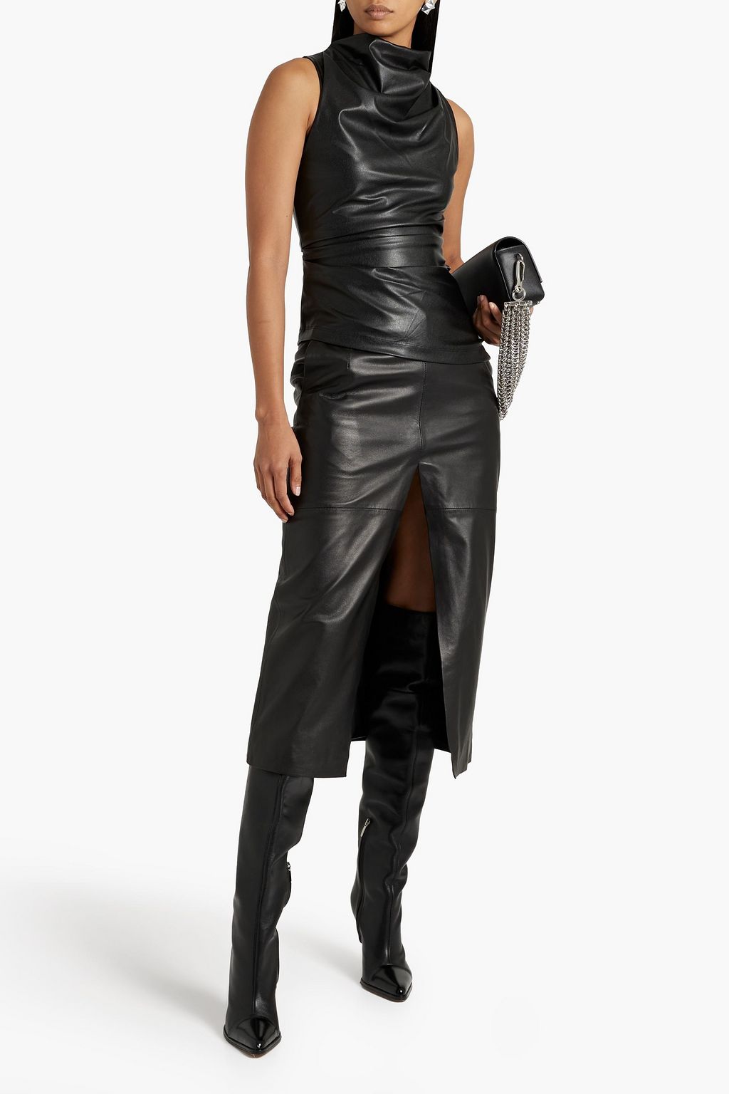 HELMUT LANG Gathered faux leather turtleneck top