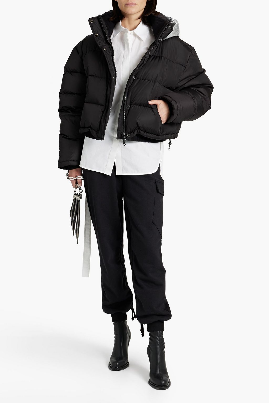 WARDROBE.NYC Cropped quilted shell hooded down jacket