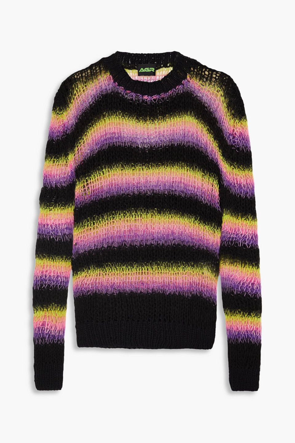 Agr Striped Open-knit Cotton-blend Sweater In Pink