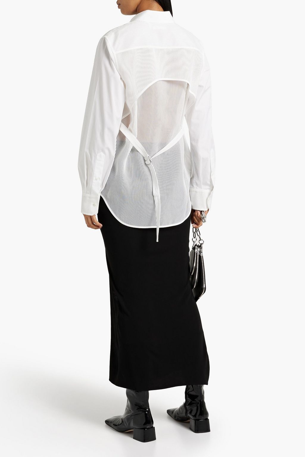 HELMUT LANG Striped organza-paneled cotton-poplin shirt