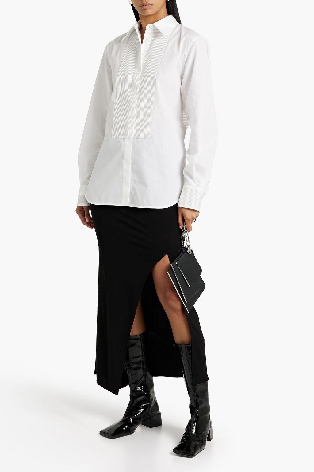 HELMUT LANG Striped organza-paneled cotton-poplin shirt