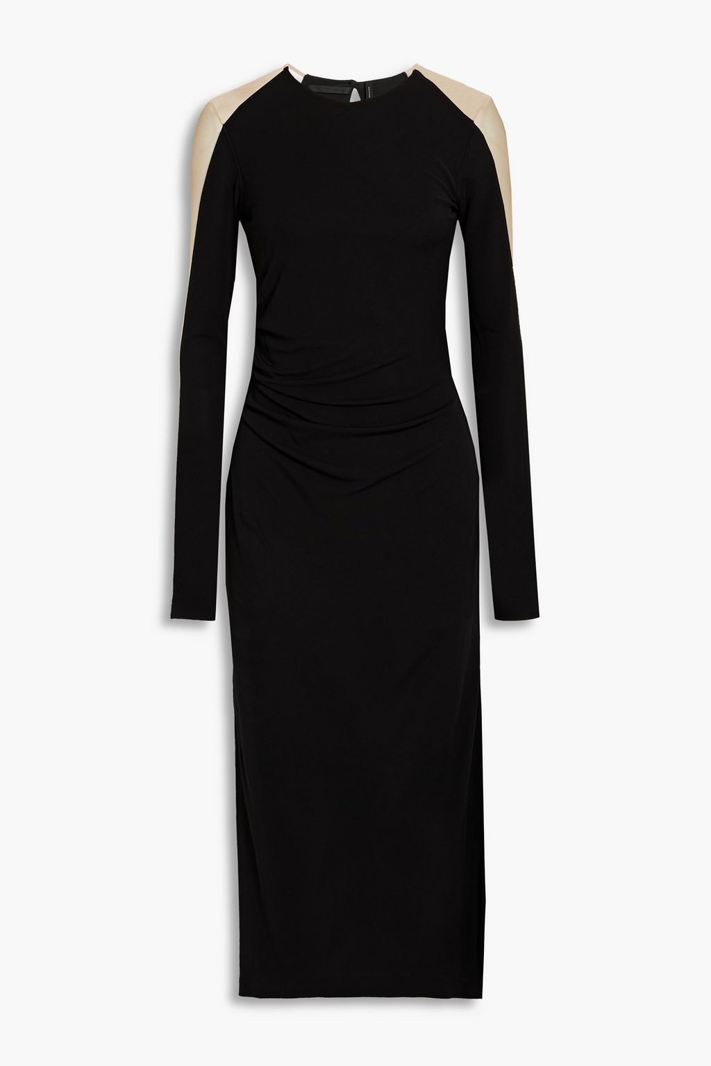 HELMUT LANG Mesh-paneled ruched jersey midi dress | THE OUTNET