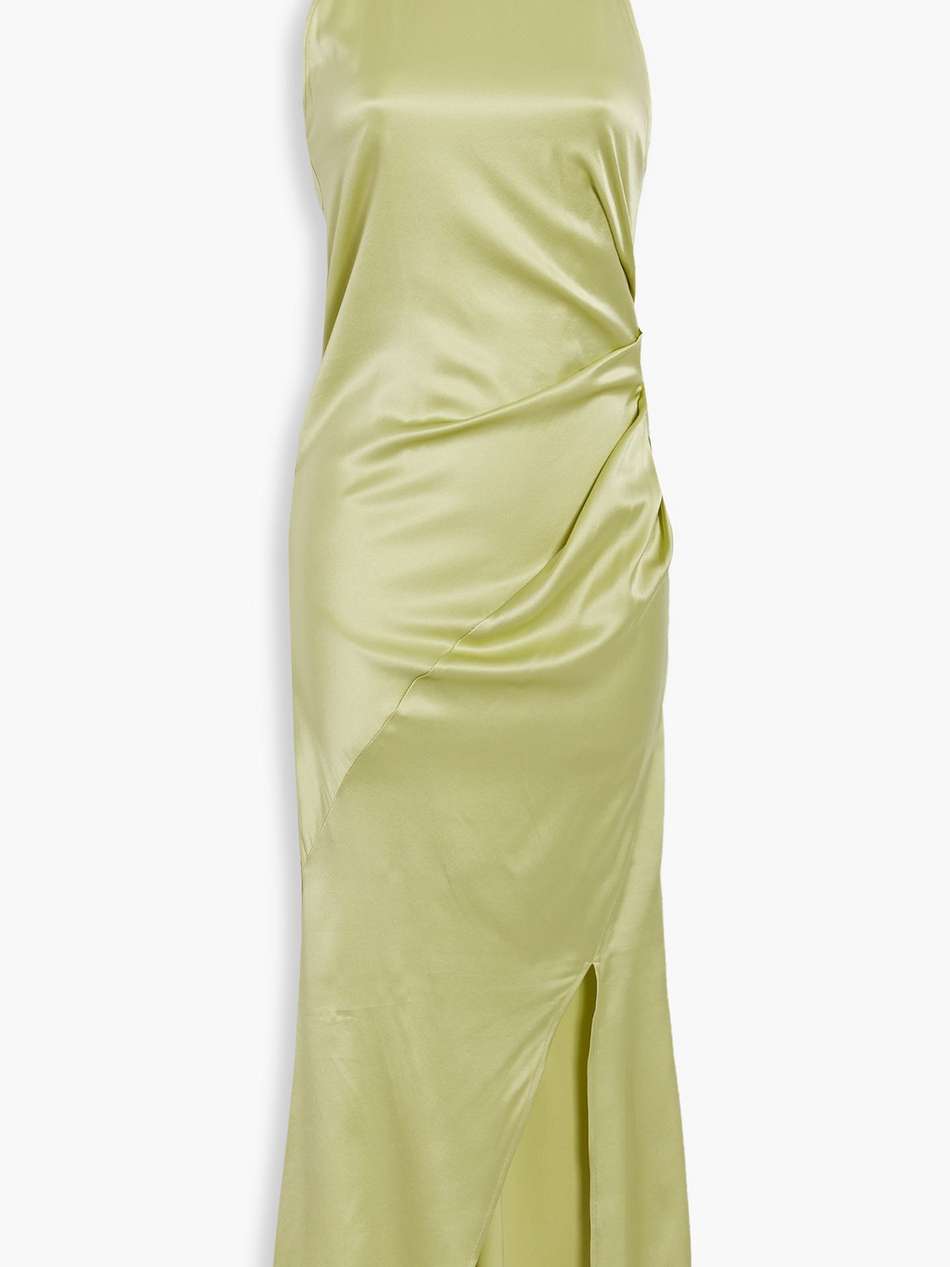draped silk-blend satin halterneck midi dress