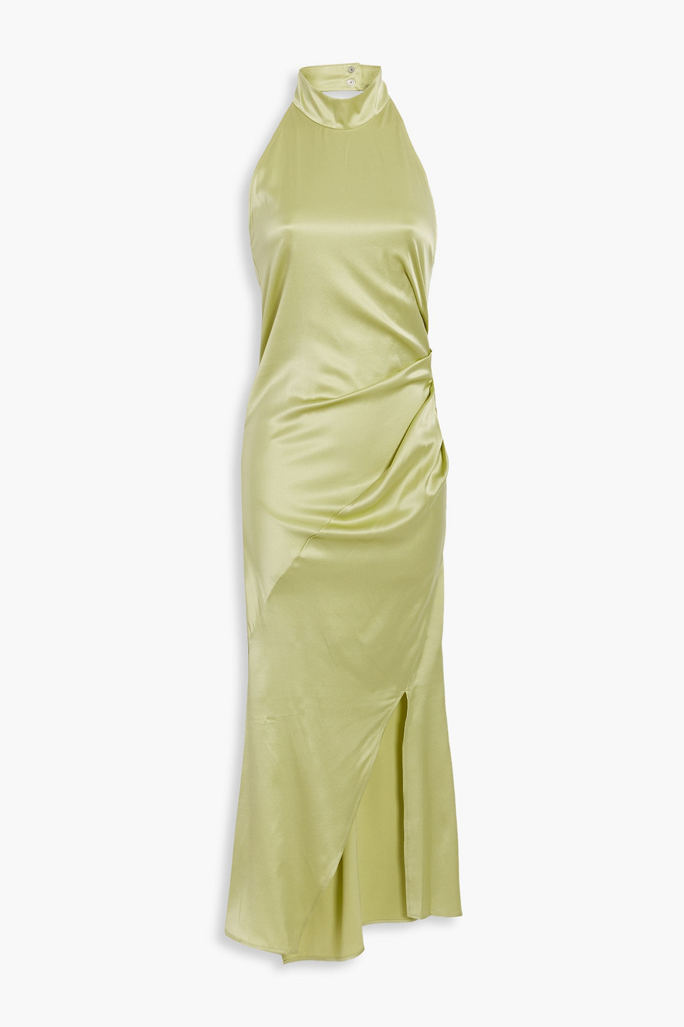 Draped silk-blend satin halterneck midi dress