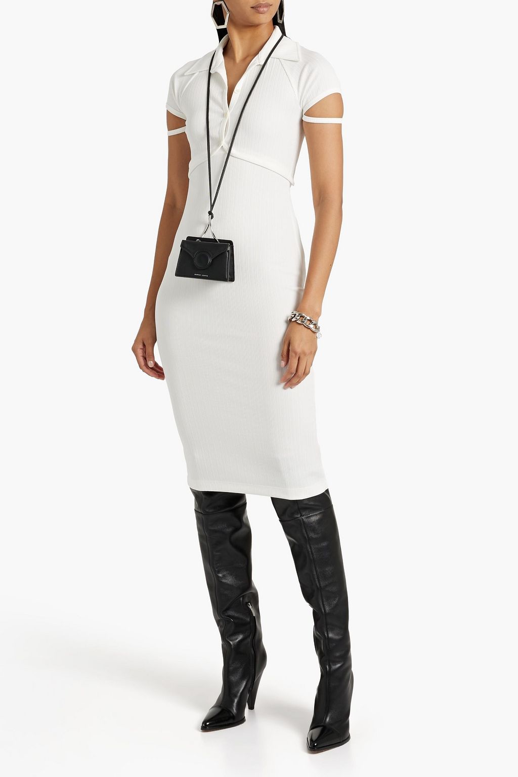 HELMUT LANG Cutout ribbed jersey shirt dress