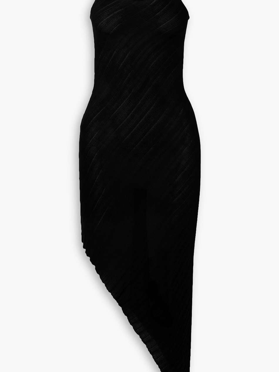 alic asymmetric ribbed silk midi dress