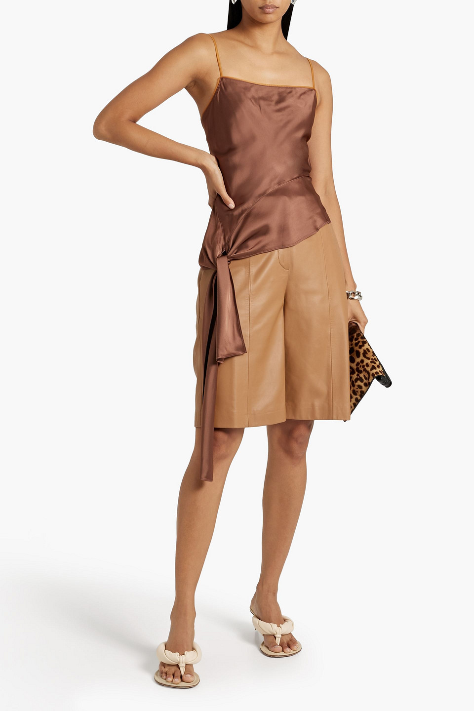 HELMUT LANG ORGANZA-TRIMMED ASYMMETRIC KNOTTED SATIN CAMISOLE 3074457345637607643
