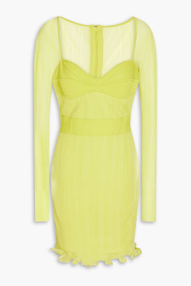 Mesh-paneled metallic bandage mini dress