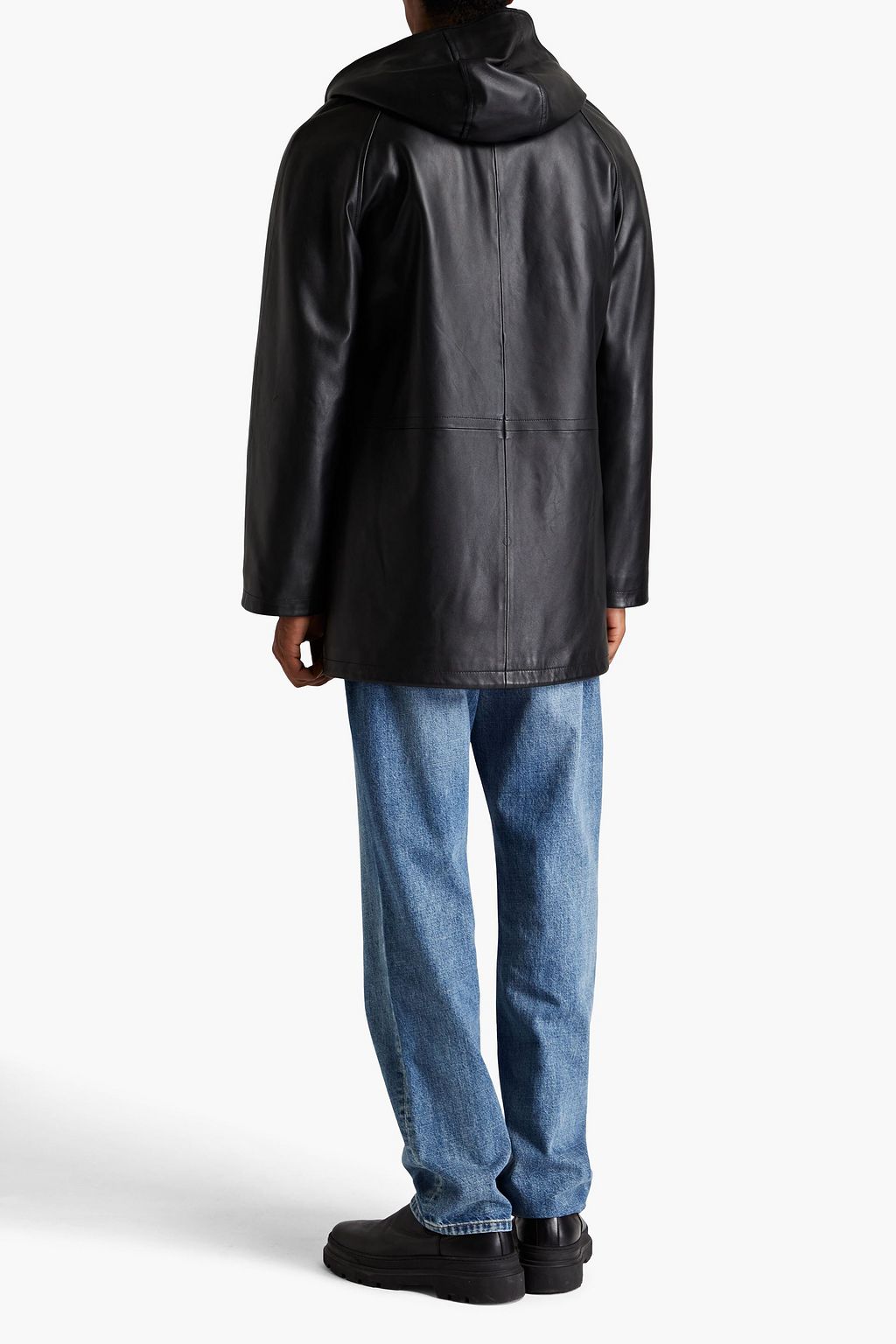SANDRO Leather hooded jacket