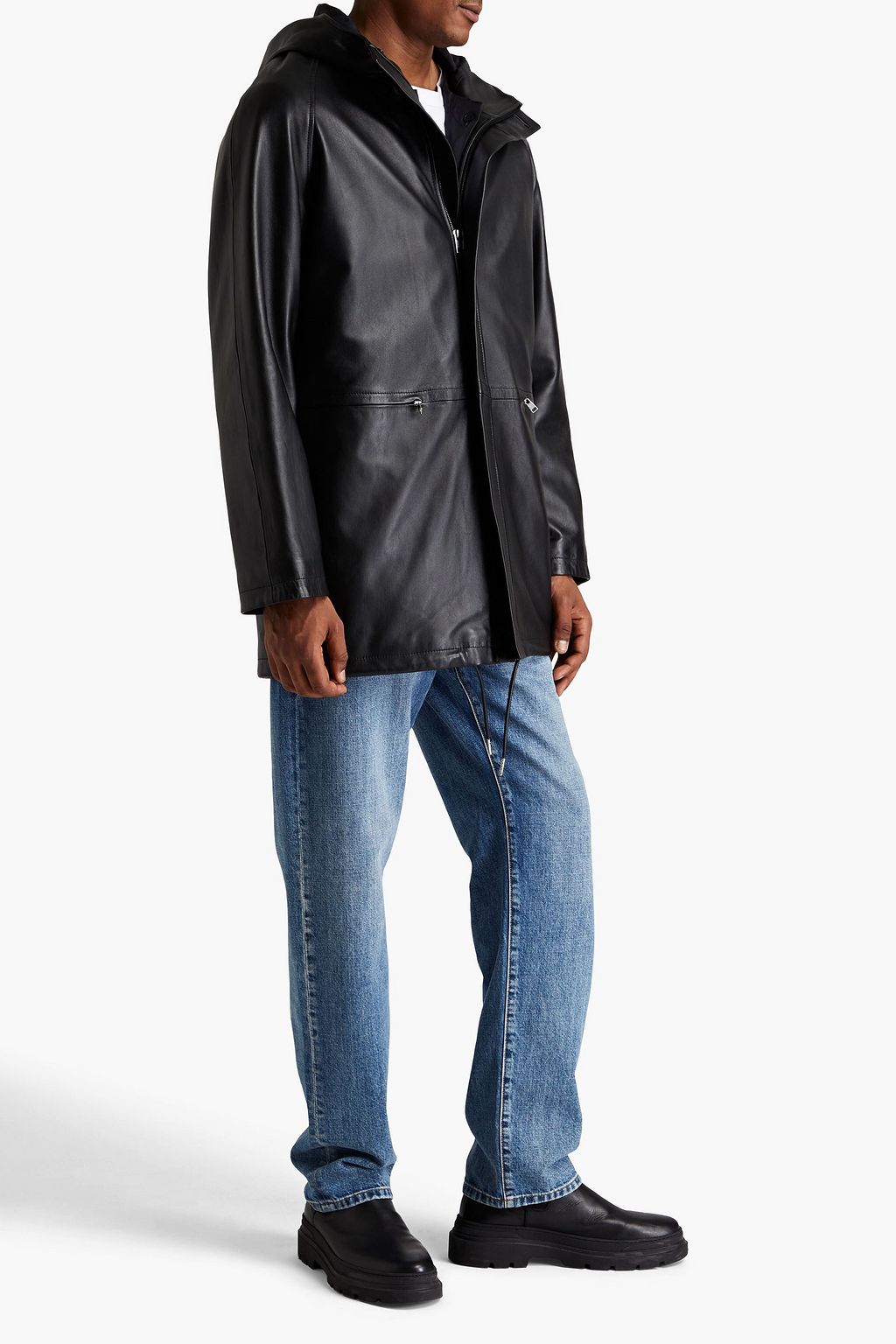 SANDRO Leather hooded jacket