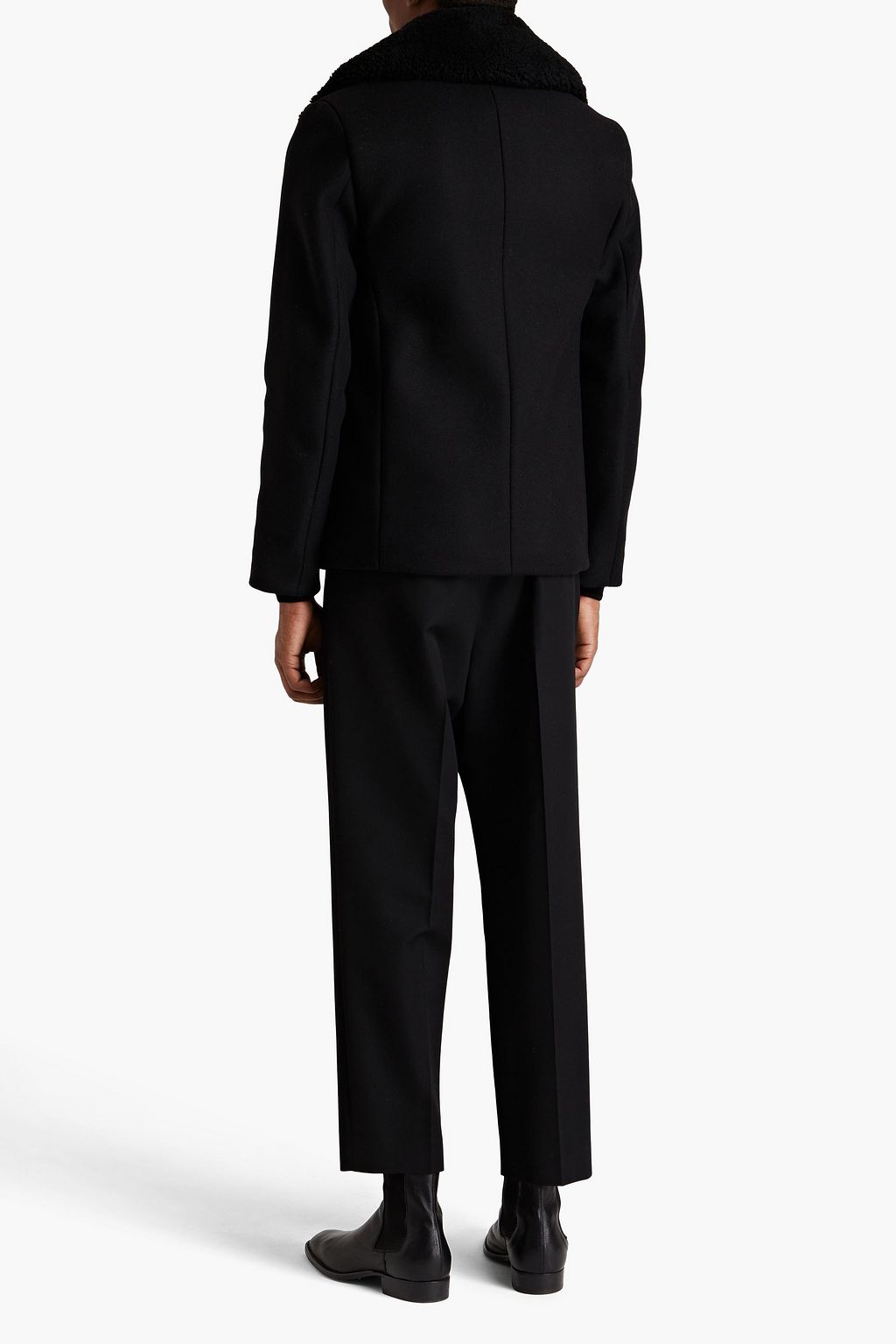 SANDRO Shearling-trimmed wool-blend felt peacoat