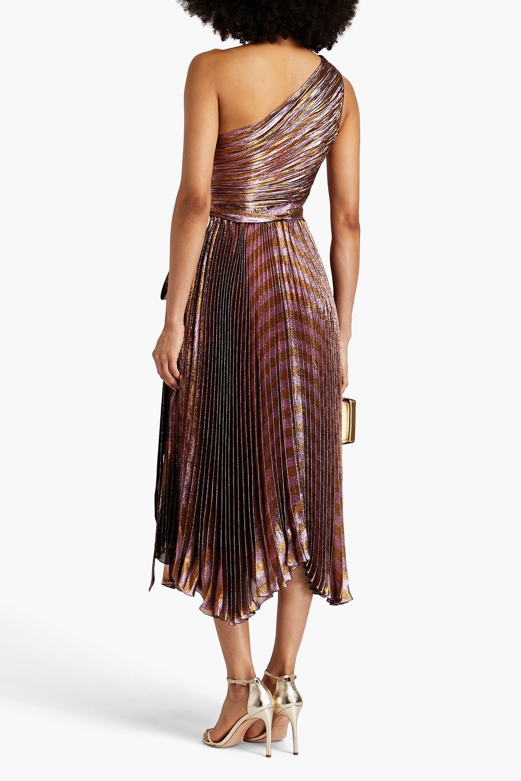 MARIA LUCIA HOHAN Plissiertes Midikleid aus Lamé aus einer Seidenmischung mit asymmetrischer Schulterpartie