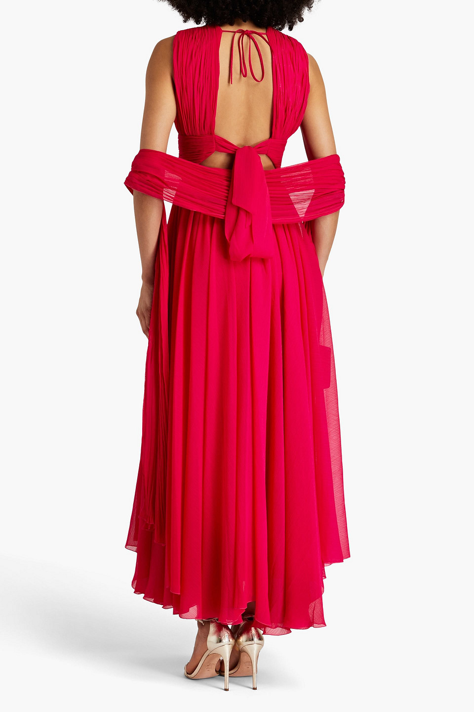 Shop Maria Lucia Hohan Ira Pintucked Georgette Gown In Fuchsia