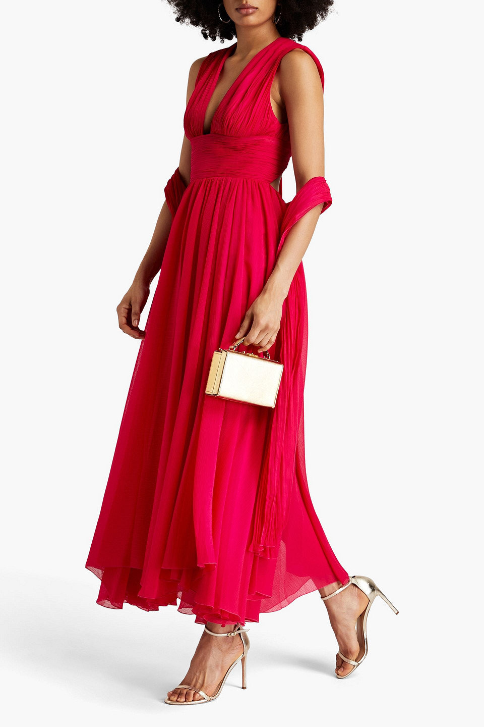 Shop Maria Lucia Hohan Ira Pintucked Georgette Gown In Fuchsia