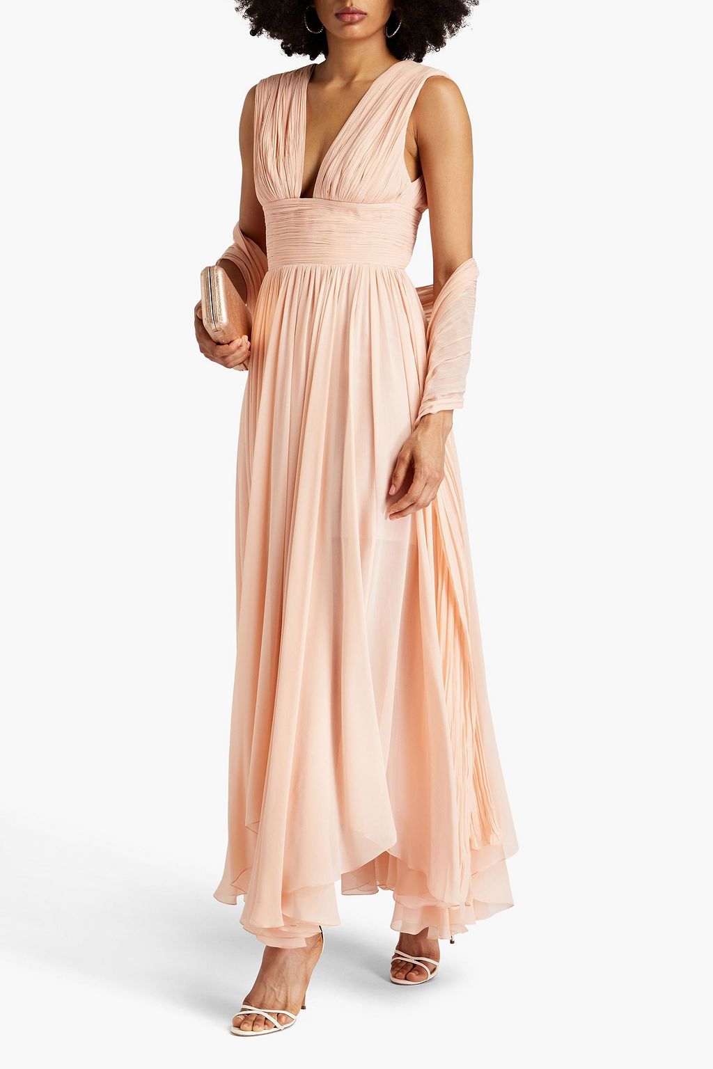 MARIA LUCIA HOHAN シルクジョーゼット ロングドレス カットアウト プリーツ加工