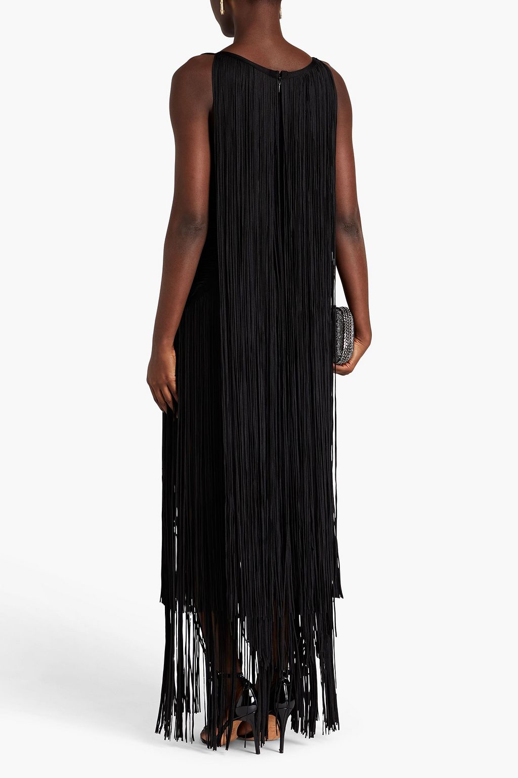 HERVÉ LÉGER Cutout fringed bandage gown