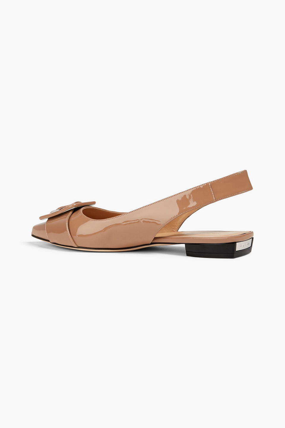 SERGIO ROSSI BUCKLED PATENT-LEATHER POINT-TOE SLINGBACK FLATS