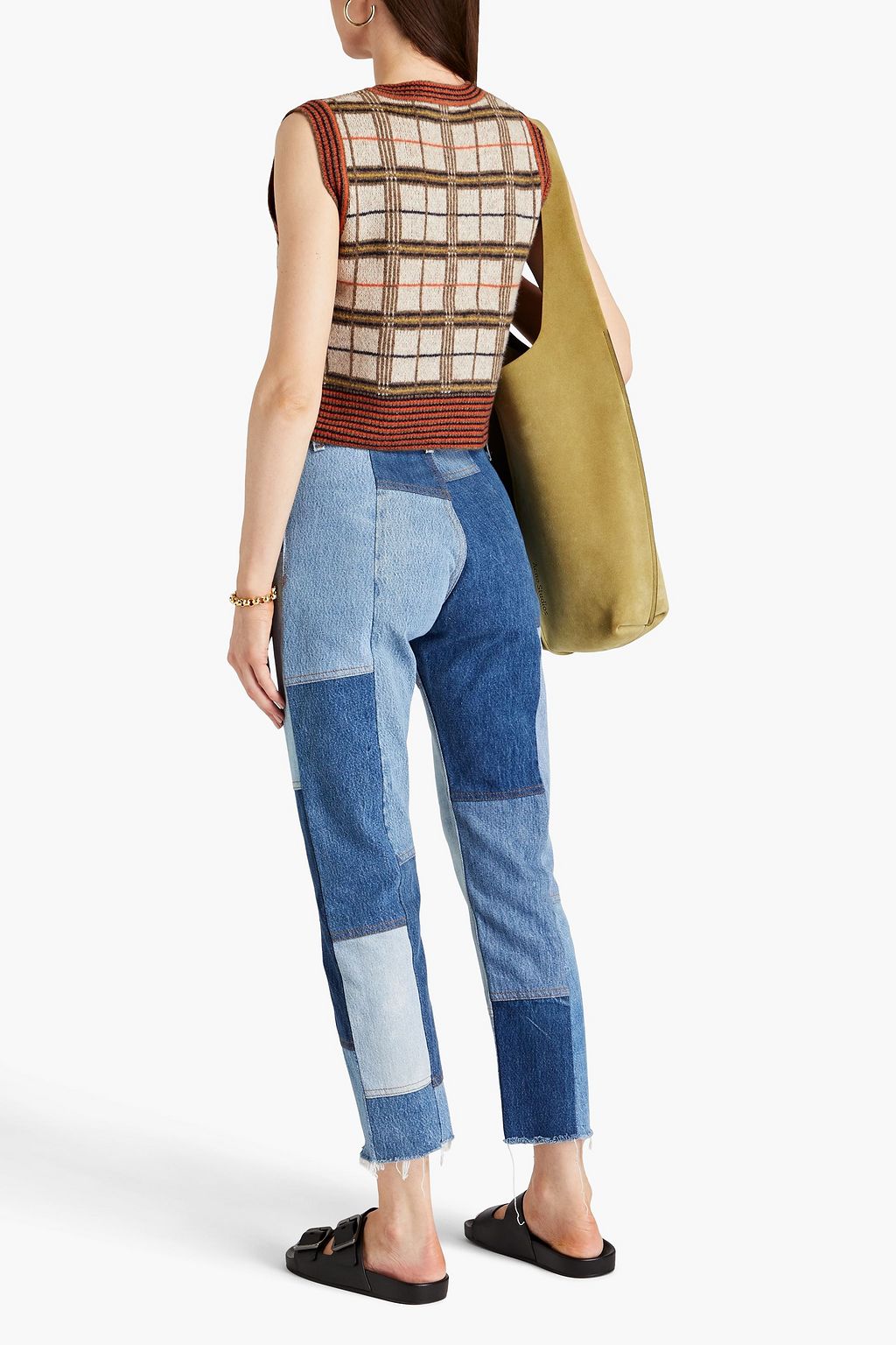 RE/DONE WITH LEVI'S Cropped patchwork mid-rise slim-leg jeans
