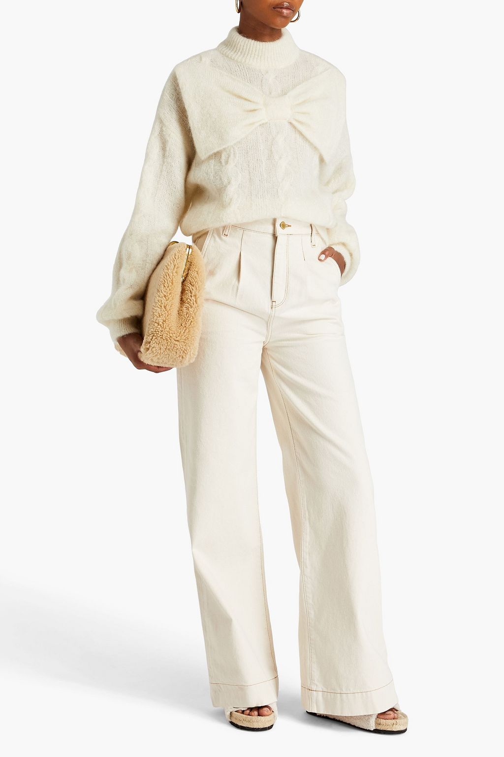 HAYLEY MENZIES Winona Rollkragenpullover aus einer Wollmischung mit Zopfstrickmuster und Schleife