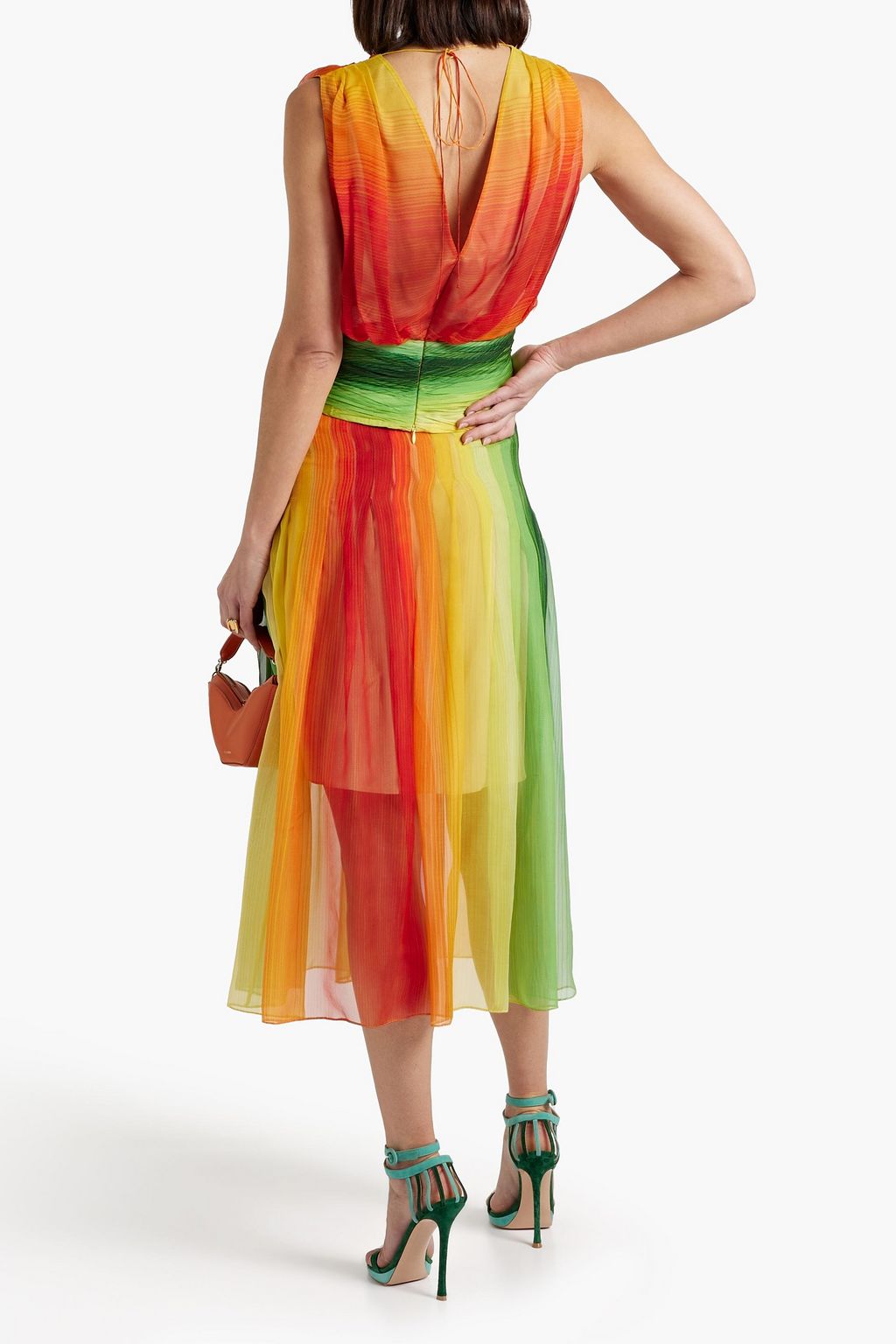 OSCAR DE LA RENTA 랩 스타일 스트라이프 실크 시폰 탑