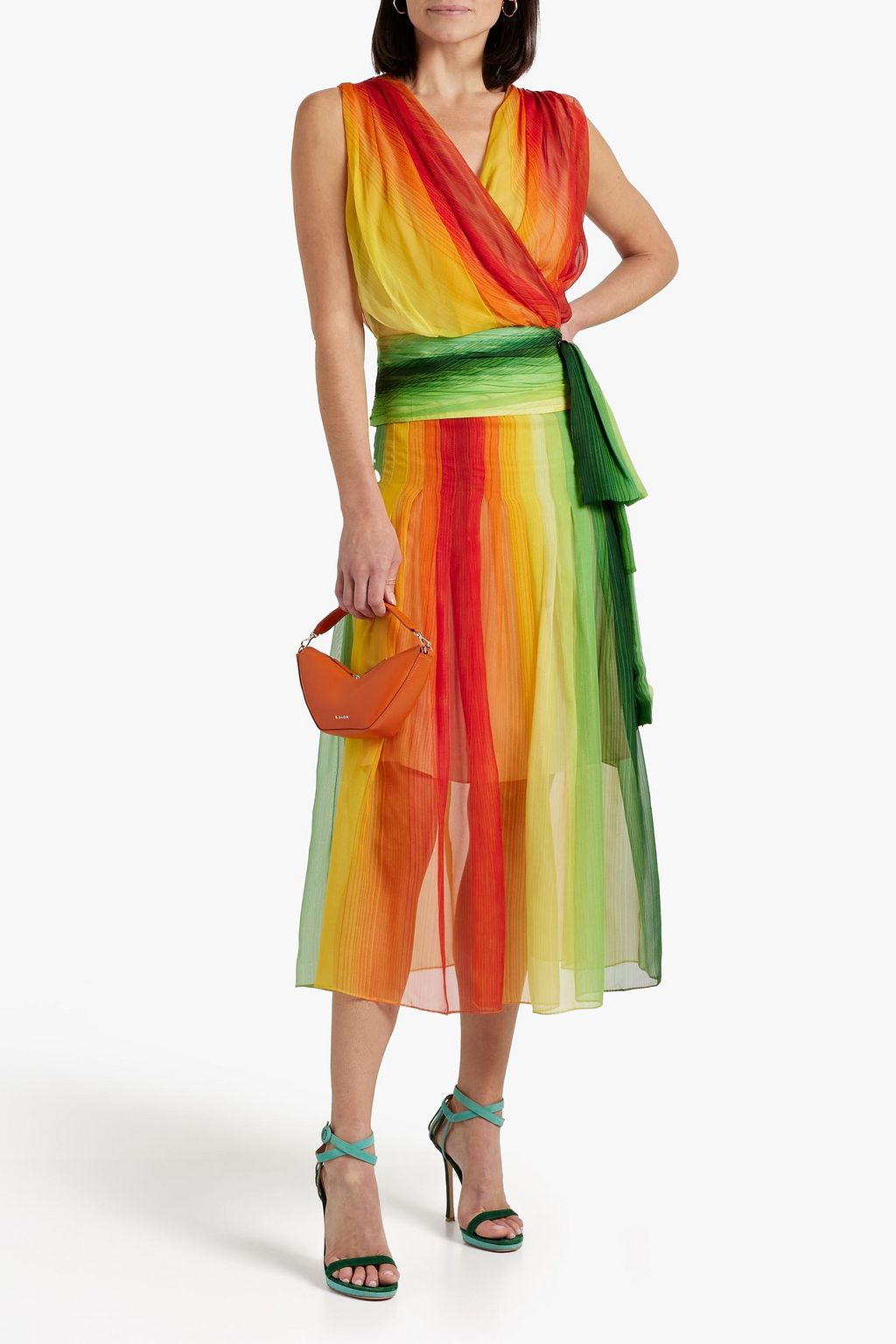 OSCAR DE LA RENTA 랩 스타일 스트라이프 실크 시폰 탑