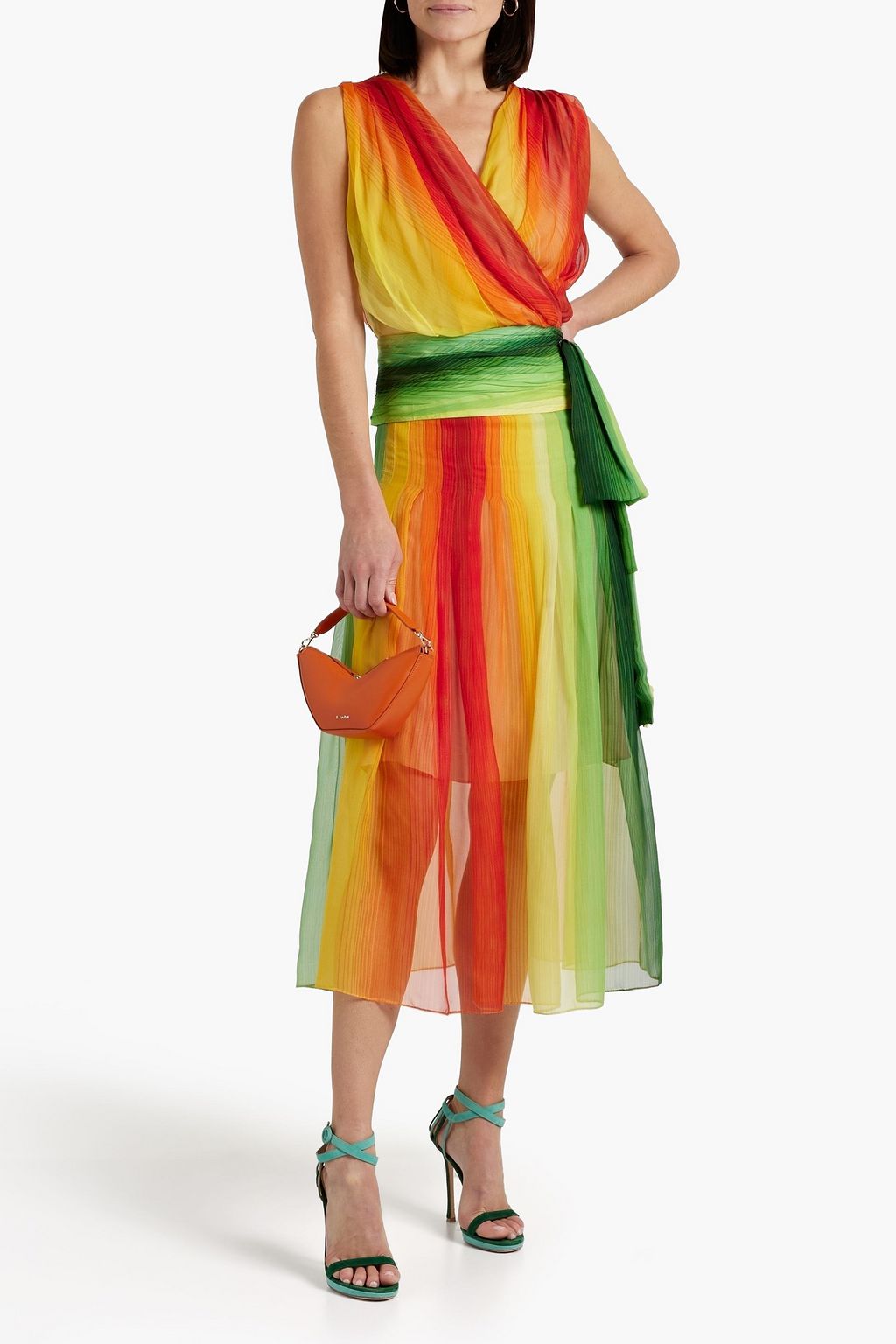 OSCAR DE LA RENTA Striped silk-chiffon midi skirt