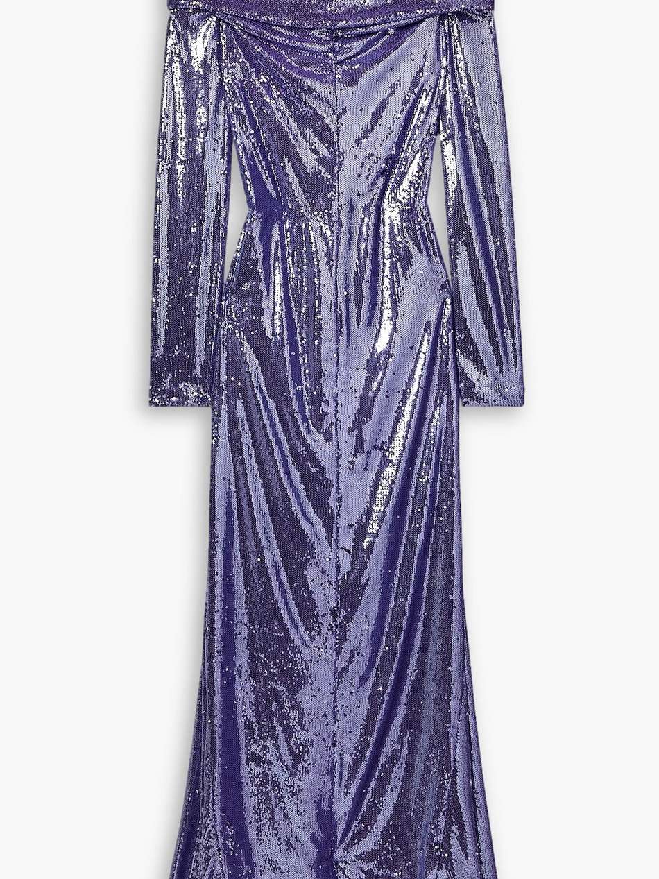 fanny cold-shoulder sequined crepe de chine gown
