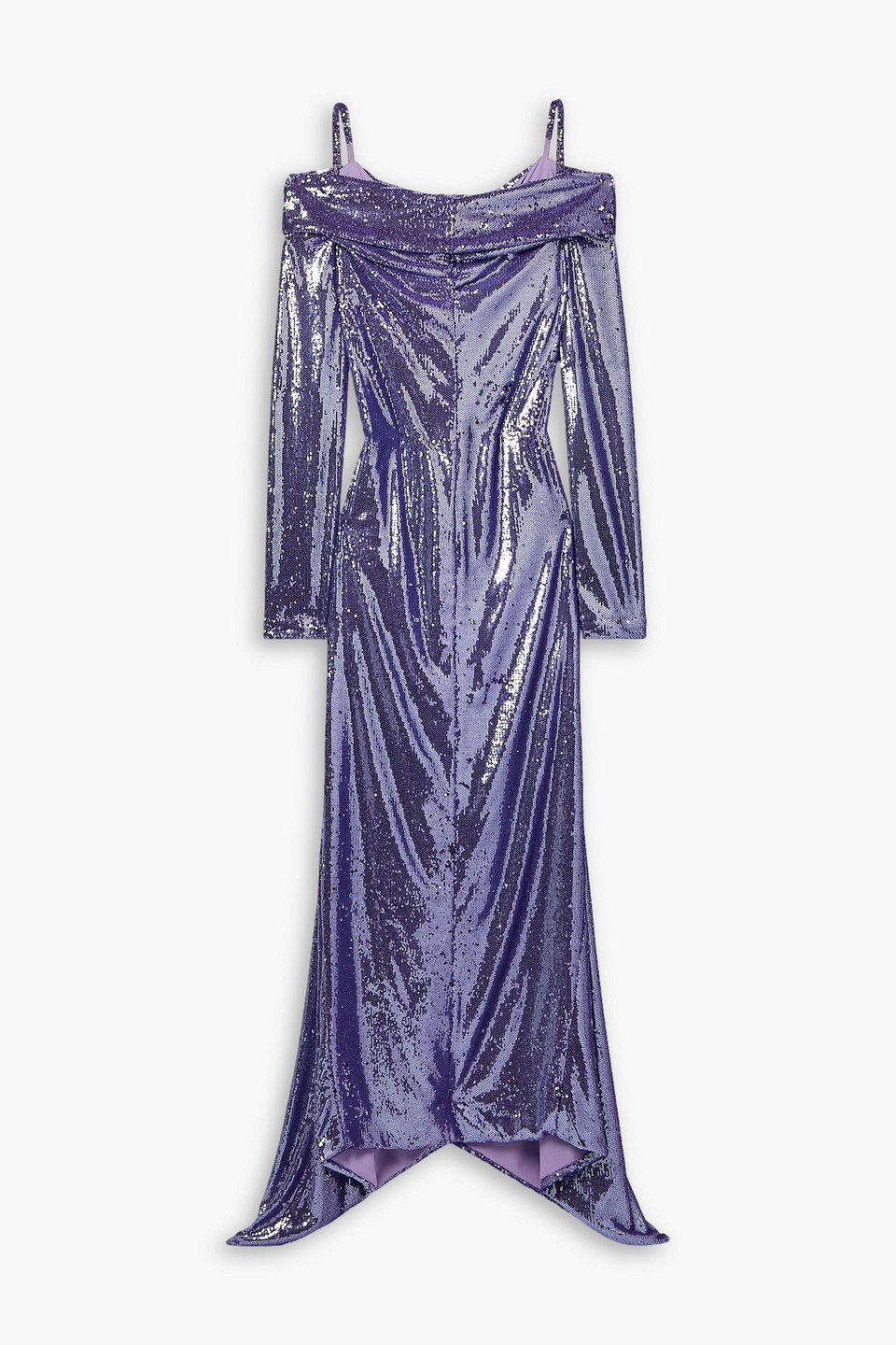 Attico Fanny Cold-shoulder Asymmetric Sequined Crepe De Chine Gown In Lavender
