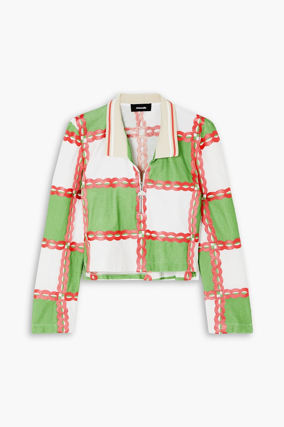 Ahluwalia Checked Embroidered Cotton-piqué Polo Shirt In Green