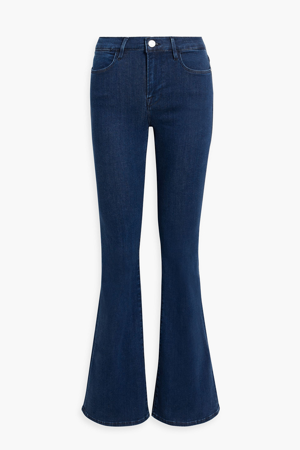 Frame The Icon Mid Rise Flare Jeans In Dark Denim