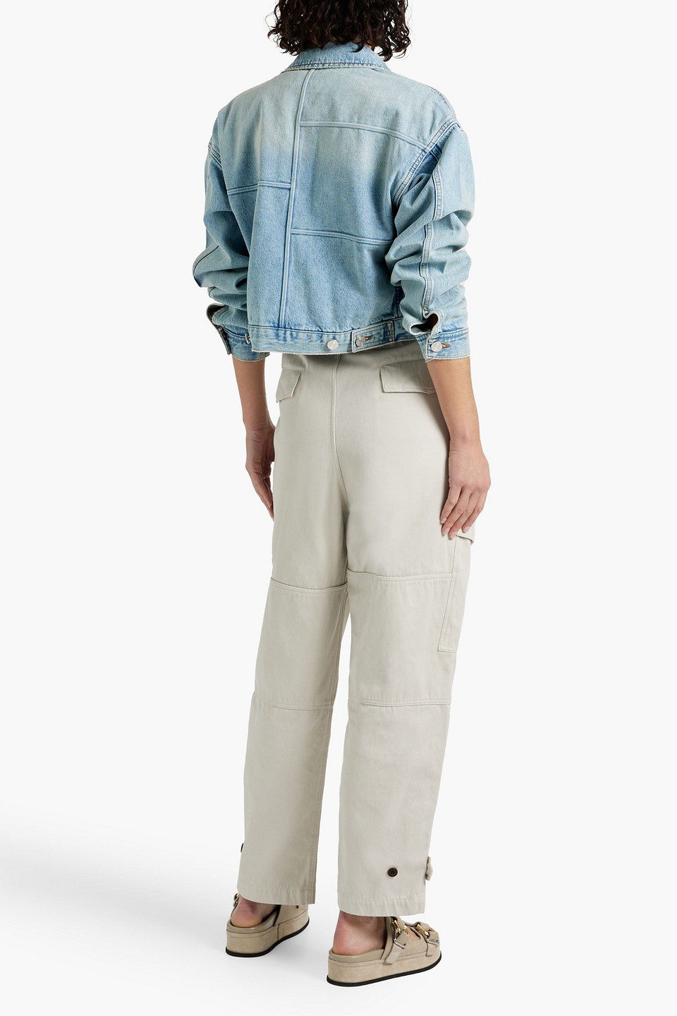  Frame - Cropped Faded Denim Jacket - Blue - L 